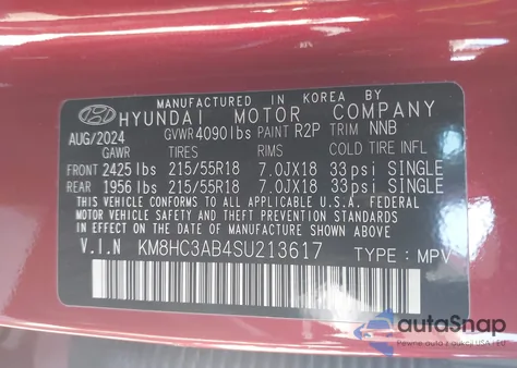 2025 Hyundai Kona Sel Convenience from USA, damaged, VIN KM8HC3AB4SU213617